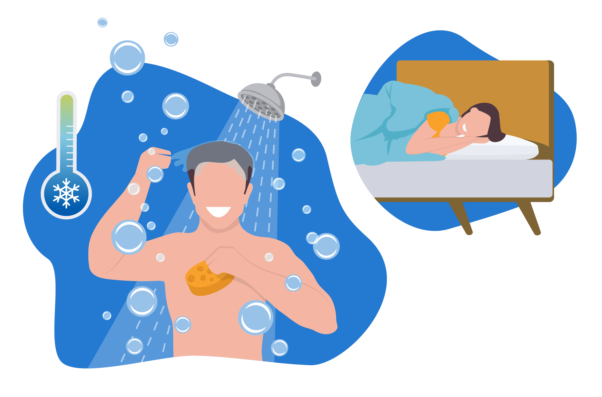 Ilustração de uma pessoa tomando banho gelado antes de dormir